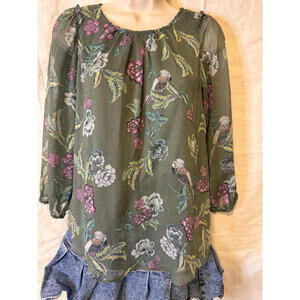 Lauren Conrad Women’s Floral Blouse Green XS VeryGood